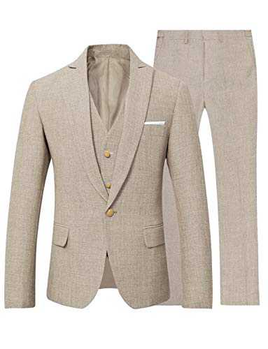 Frank Men's 3 Piece Linen Suit Set Blazer Jacket Tux Waistcoat Suit Trousers