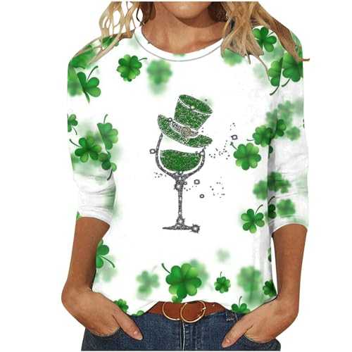 NSICBMNO Summer Tops for Women UK Plus Size 3/4 Sleeve Tops Ladies St Patricks Day T Shirts Gnome Tops Irish Shamrock T Shirt Tunic Tops Round Neck T Shirts Pullover Tops Loose Causal Blouses