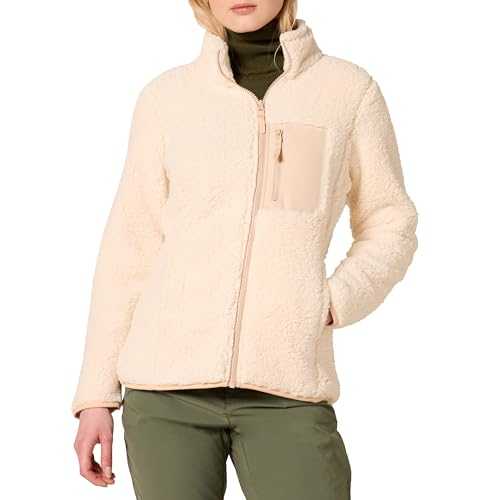 Amazon Essentials Women's Sherpa Long-Sleeve Mock Neck Full-Zip Jacket With Woven Trim (Available in Plus Size)