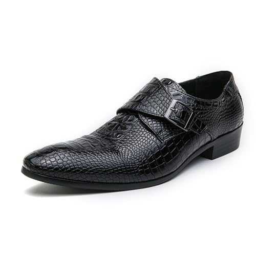LMUIPMAA Men's Crocodile Print Oxford Shoes Leather Driving Shoes Slip On Casual Loafers Pointed-Toe Buckle Formal Leather Shoes