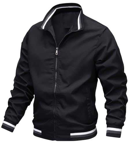 Mens Jacket Thin Bomber Jacket Outdoor Lightweight Hiking Jacket Casual Windbreaker Coats with Zip Pockets