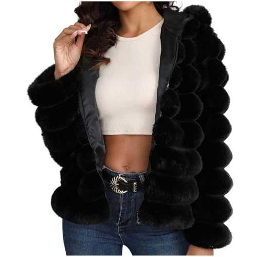 Fur Jackets for Women Teddy Coats for Women Ladies Winter Jackets Womens Hoodies Jacket Women Ladies Coat Long Sleeve Top Loose-Fit Warm Thicken Solid Color Coat