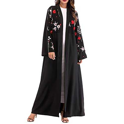 WLHBF Hijabs Summer Three Flower Mesh Loose Fitting Cardigan Robe Dress Women Traditional Dress