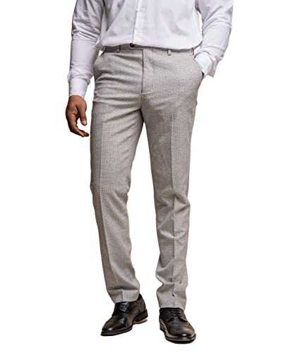 Mens Houndstooth Check Slim Fit Suit Jacket Waistcoat Trousers Light Grey Sold Separately Set