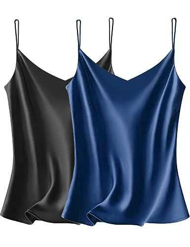 VIDUSSA Womens Satin Vest Tops 3 Pack V Neck Spaghetti Strap Loose Sleeveless Cami Tank Blouses