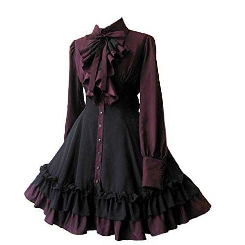 ZZEQYG Women Girls Black Gothic Dress Long Sleeves Polyester Ruffle Dress with Bows