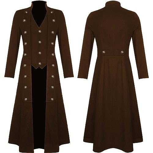 Steampunk Jacket Men UK Sale Clearance Winter Long Coat Medieval Vintage Cotton Jacket Halloween Gothic Victorian Frock Coat Uniform Costume Windbreaker Trench Coat Casual Lapel Collar Overcoat