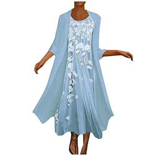 Womens Elegant Plus Size Elegant Mother of The Bride Wedding Guest Dress Suit 2 Piece Sets Cocktail Party Dresses + Lace Hollow Out Long Sleeve Cardigan