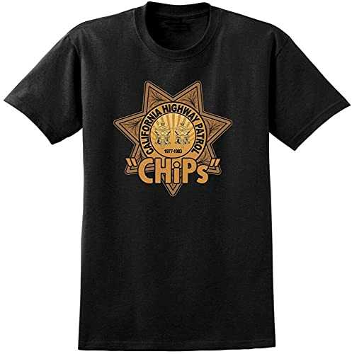 Chips Retro TV Show 70s 80s Television Bike T-Shirt Mens Unisex Black Tees