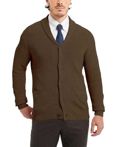 Kallspin Men's Wool Blended Shawl Collar Button Cardigan Sweater with Pockets