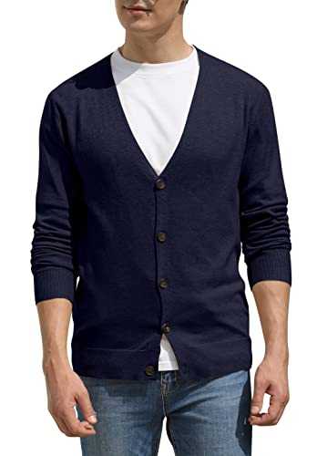 Hisir Men's Knit Cardigans Jumpers Lightweight Classic Soft Wool V Neck Cardigan with Buttons, Long Sleeve Knitwear Pullover Sweaters for Men, Mens Gift