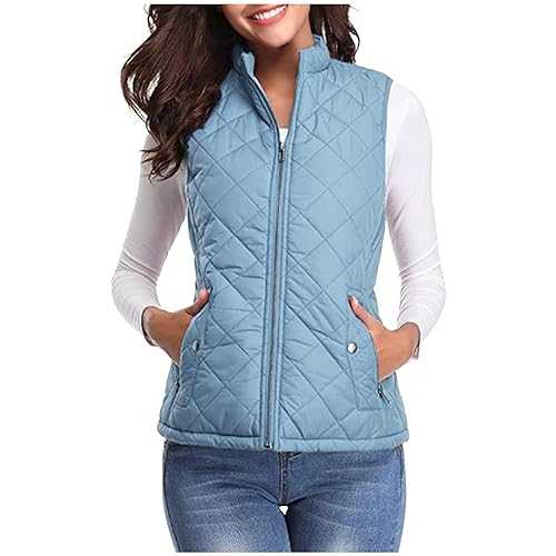 NSICBMNO Body Warmer For Women With Zip Pockets Sale Clearance Ladies Quilted Gilet Stand Collar Waistcoat Zip Up Vest Lightweigt Down Jacket Padded Gilet Slim Fit Vest Winter Waistcoat Outwear