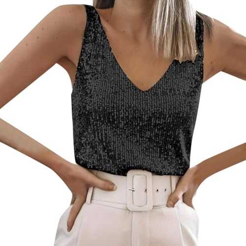 Tank Top Women's Tight Women's Sequins V-Neck Tank Top Sparkling Evening Wear with Straps Underlayer Women's Shirt