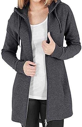 Vancavoo Hoodie Womens Long Hoodies Ladies Sweatshirts Casual Long Sleeves Zip Up Hoodie Plain Sweatshirt Plus Size Tops Shirt Pullover Warm Cardigans Autumn Jumper Jacket with Pockets