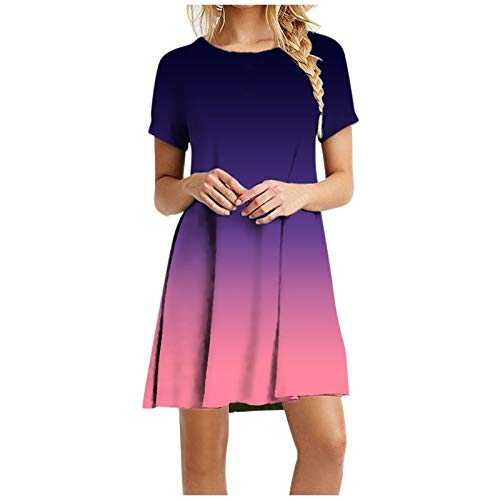 Summer Dresses for Women UK Crewneck Short Sleeve Shirt Dress Loose Casual Ladies Dresses Solid Color Basic Beach Mini Sundress