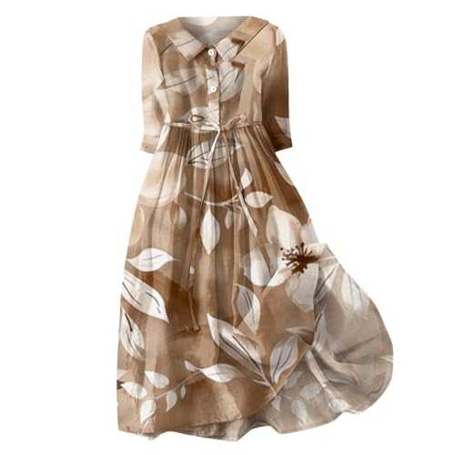 HOOUDO Boho Summer Dresses for Women UK Plus Size Half Sleeves Floral Print Casual Dresses Ladies Loose Swing Sun Dress Bohemian Beach Dresses Shirt Dresses