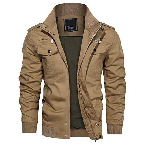 KEFITEVD Men's Military Bomber Jackets Cargo Work Jacket Casual Full Zip Coat Windbreaker