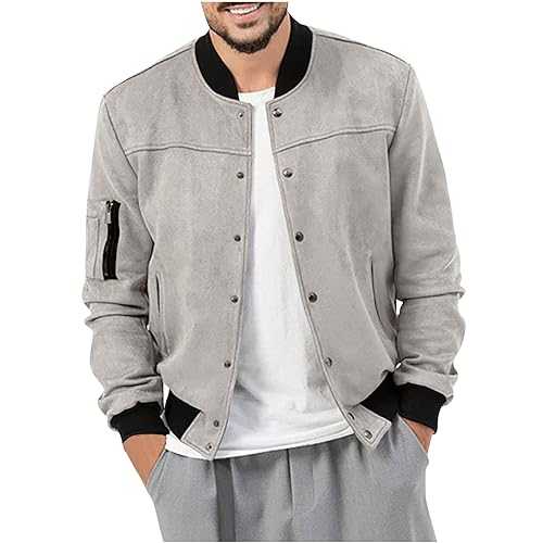 Mens Suede Bomber Jacket Full Zip Up Stand Collar Vintage Soft Suede Bomber Jackets Spring Autumn Winter Casual Fashion Coat Men's Real Suede Bomber Jacket