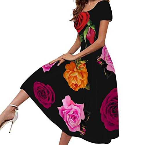 Ladies Casual Dresses, Summer Trendy 2024 Dress Flowy Loose Short Sleeve Dresses