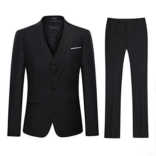 YOUTHUP Mens Slim Fit Suits 1 Button Business 3 Piece Suit Wedding Prom Blazer Waistcoat Trousers