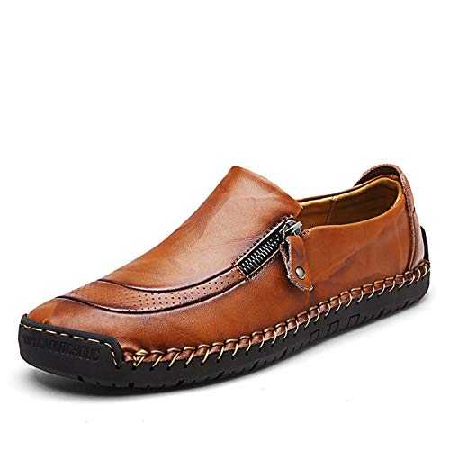 Men's Casual Shoes Slip On Moccasins Hand Stitching Zipper Non-Slip Casual Walking Sneaker Loafer Boat Shoes