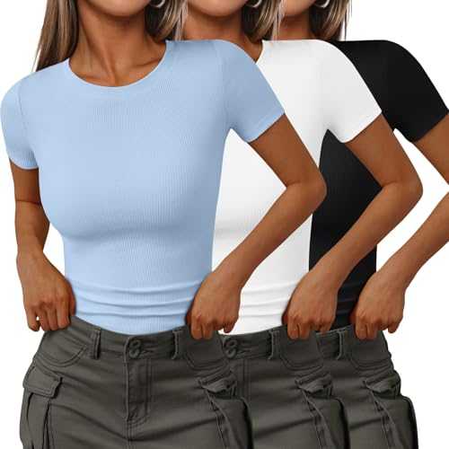 SUNBS 3 Pack Women's Crew Neck Short Sleeve T-Shirts