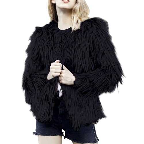 HOOUDO Women's Faux Fur Coat Solid Thick Warm Outerwear Short Artificial Fur Jackets Shaggy Cardigan Teddy Winter Coats Sherpa Fluffy Plush Parka Overcoat