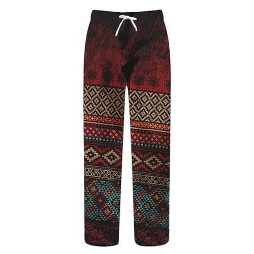KETAFOUND Mens Elastic Waist Pants - Linen Geometry Printed Hawaiianss Trousers Loose Fit Jogging Bottoms Beach Pants with Pockets, Trousers with Drawstring Tracksuit