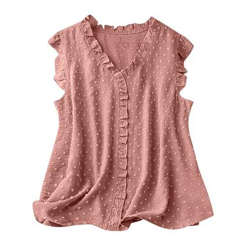 Summer Blouse for Women UK Ladies Chiffon Shirts V Neck Ruffle Tank Tops Sleeveless Vests Swiss Dots Dressy Blouse Casual Loose Shirt Plain Classic Tee Shirts Office Work