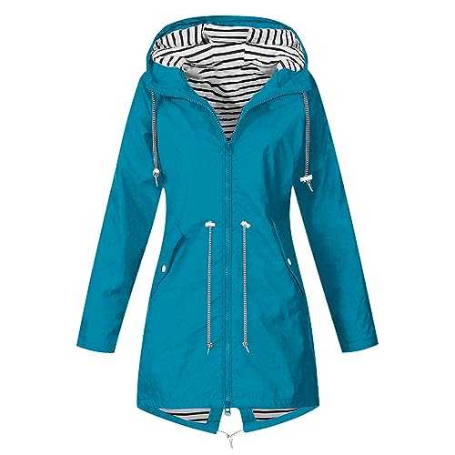 Waterproof Jackets Women Longline Rain Coat Lightweight Zip Up Fall Winter Raincoat Windbreaker with Hood & Pocket Outdoor Sportswear Plus Size Coat 8/22 UK Sale Clearance
