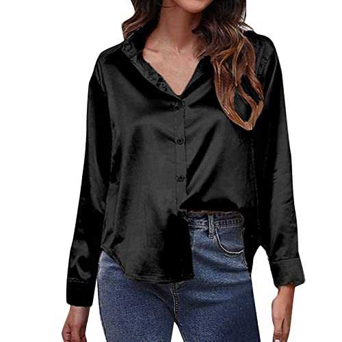 Backless Tops for Women Satin Shirt Women's Satin Imitation Silk Long Sleeved Shirt European and American Foreign Trade Border Women's Clothing Womens Too