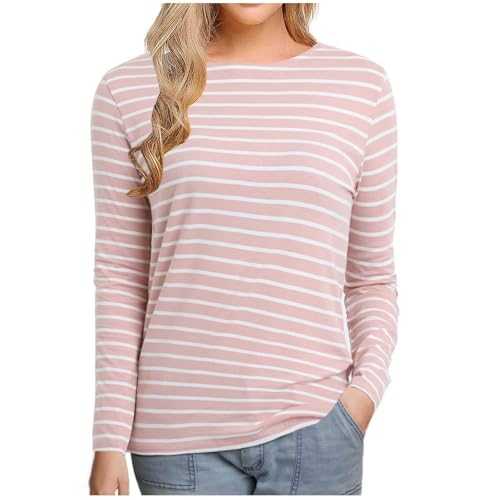 Keepink Womens Tops Striped Long Sleeve Tunic Blouses Lightweight Crewneck Casual T Shirts Basic Athletic Tees Shirts Cotton Tshirts Ladies Jumpers Trendy Y2k Aesthetic Streetwear