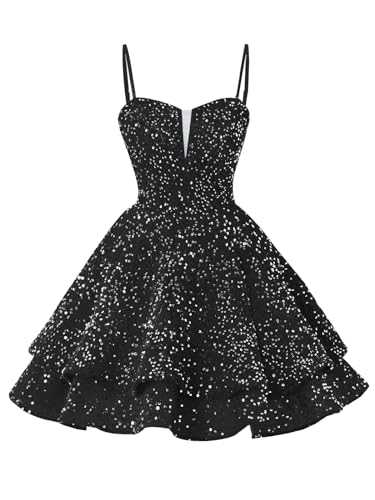 Sequin Homecoming Dresses for Teens 2024 Sparkly V Neck Short Prom Dresses Tiered Cocktail Party Gowns