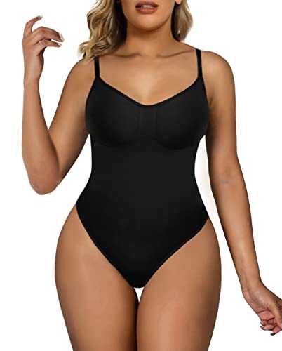 SHAPERX Bodysuit Shapewear for Women Tummy Control Seamless Sculpting Body Shaper Thong Adjustable Straps