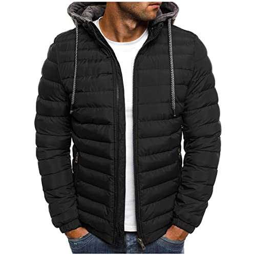 Men's Down Jacket Packable Puffer Jacket Warm Hooded Water-resistant Mens Winter Lightweight Coat Fleece Men Transitional Padded Down Coats Outdoor Trekking Climbing Skiing Black Friday Deals 2024