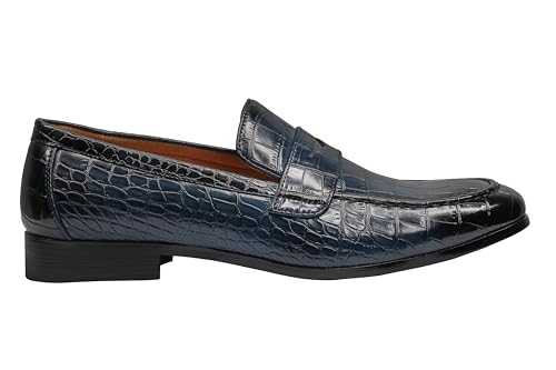Mens Classic Crocodile Print Faux Leather Penny Loafers Formal Slip on Shoes