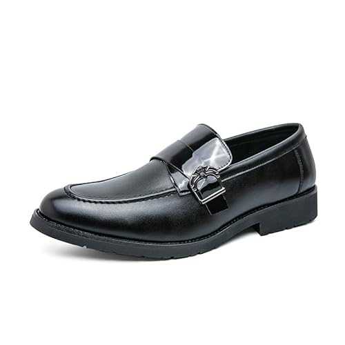 New Dress Shoes for Men Slip On Pointed Toe Vegan Leather Apron Toe Monk Strap Non Slip Low Top Slip Resistant Walking