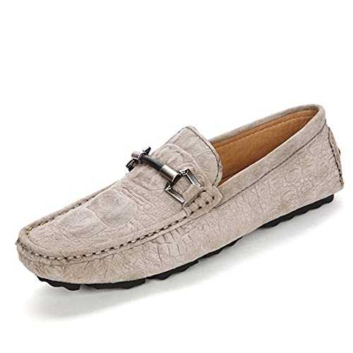 HJUGHPN Mens Shoes Casual Men's Loafers Leather Oxford Shoes Men's Suede Loafers Men's Slip-on Men's Flat Shoes(Khaki,12.5 UK)