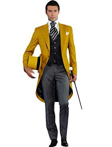 Pkrboro Men's Suit Peak Lapel Tailcoat Three Pieces One Button Tuxedo with Jacket Pants Vest