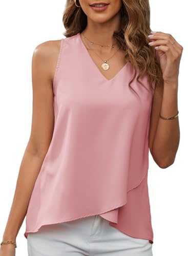 BLENCOT Vest Tops for Women Summer Tops Ladies V Neck Sleeveless Casual Split Hem Tank Tops Chiffon Blouses Shirts