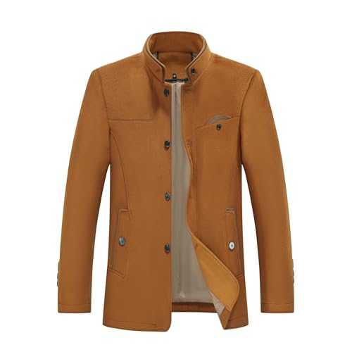 Allthemen Mens Winter Trench Coat Stand Collar Warm Wool Blend Casual Patchwork Outwear Button Down Peacoat