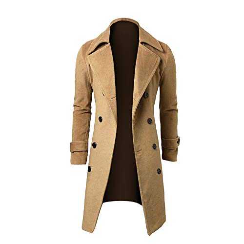 Long Trench Coat for Men UK,Wool Overcoat Full Length Double Breasted Long Pea Coat Winter Warm Jacket Coat Business Casual Smart Outwear Slim Fit Trench Coat Size 10-20