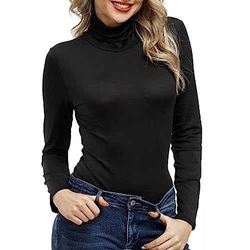 Women's Turtleneck Long Sleeve Top Tight Slim Fit T Shirts Tunic Tops for Leggings Crewneck Basic Crop Tops Cream Blouses Black T Shirt Casual Wear Weekend Top, Fashion, Basic Tops Women
