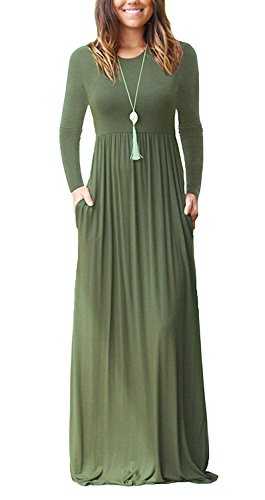 AUSELILY Women Long Sleeve Loose Plain Plus Size Maxi Dresses Casual Long Dresses with Pockets