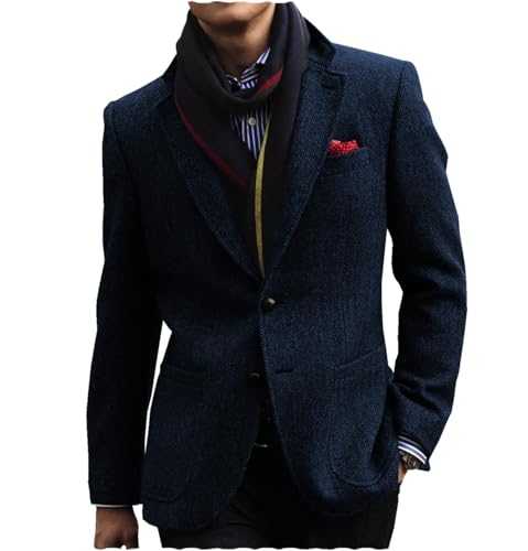 Tiavllya Mens Tweed Herringbone Blazer Business Coat Slim Fit Wool Blend Suit Jacket