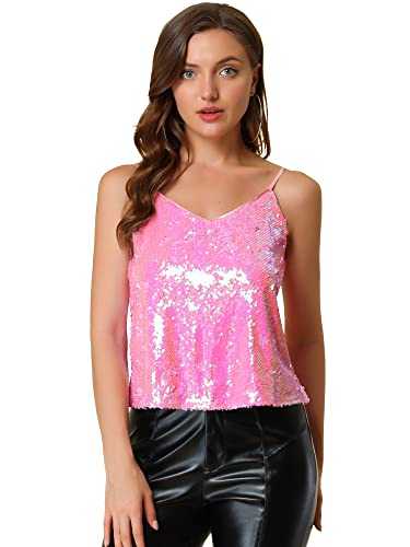 Allegra K Women's Sequined Vest Shining Camisole Club Party Sparkle Cami Top