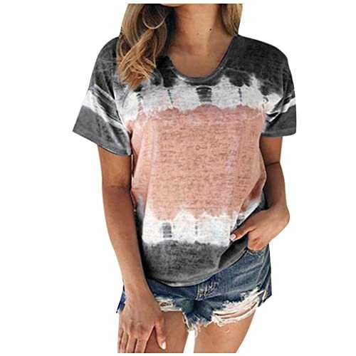 HAOLEI Tie Dye T Shirt for Women UK Plus Size 22-14,Ladies Blouses UK Sale Crew Neck Gradient Shirts Color Block Short Sleeve Graphic Tee Top Loose Fit 2023 Casual Summer Tunic Tops Oversized