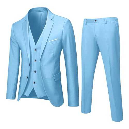 Men's 3-Piece Slim Fit Suit, Formal Business Blazer, Waistcoat and Trousers Set, Lightweight Breathable Material, Tailored Suit, Single-Breasted Jacket, and Flat-Front Trousers
