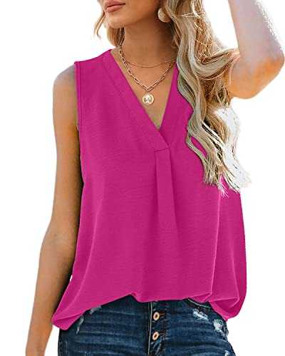 Tops for Women Vests Ladies Summer Tops V Neck Sleeveless Loose Chiffon Tank