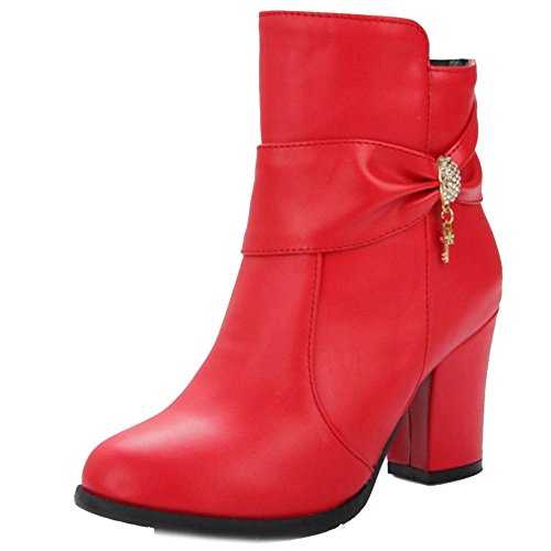 Onewus Women Ankle Boots with Chunky Heel and Cute Bowtie